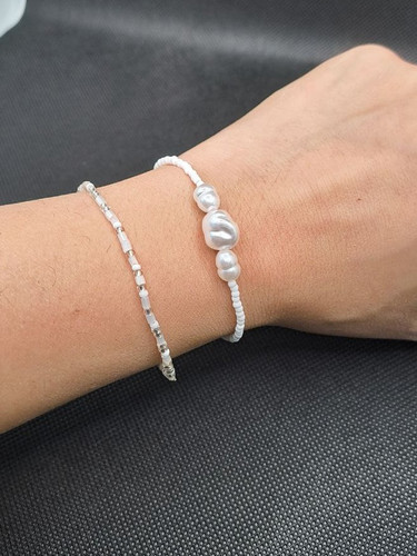 دستبند سفید منجوقی طرح باروک